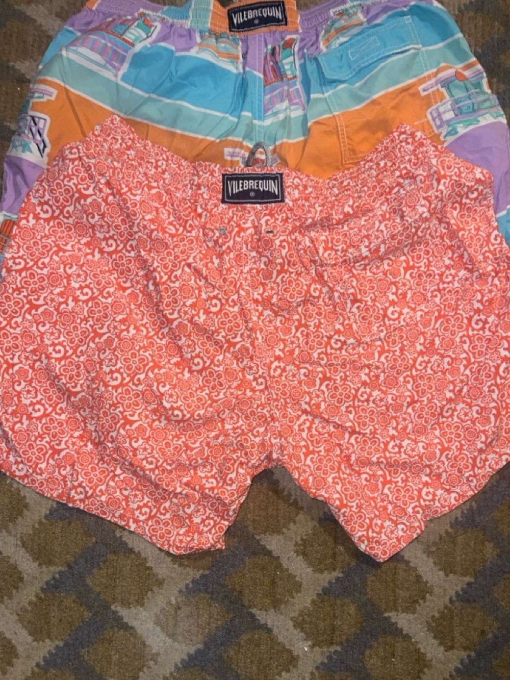 Vilebrequin 3XL Bright Orange Coral Print Swim Shorts bundle of 2